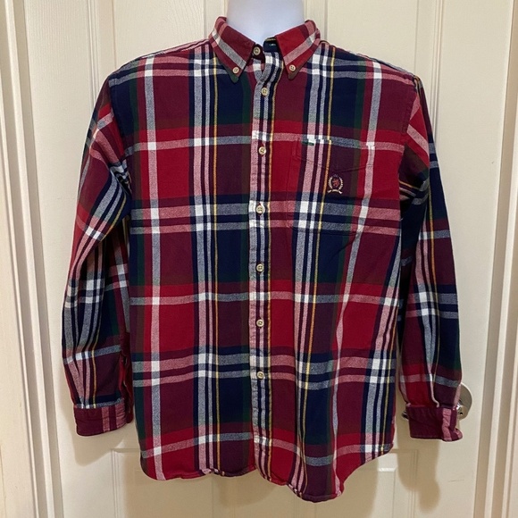 Tommy Hilfiger Y2K Mens Red/Blue XL‎ Plaid Flannel Button Down Shirt - Picture 1 of 9